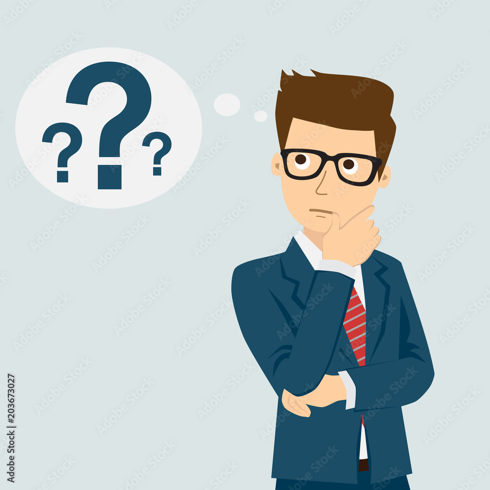 Businessman thinking. Question mark. Vector illustration Businessman thinking. Question mark. Vector illustration