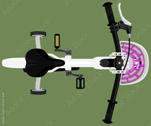 Girls classic four wheels bicycle with basket top view isolated color vector illustration
