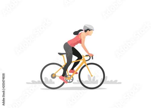 Woman riding a bike. Healthy lifestyle. Vector illustration. © faber14