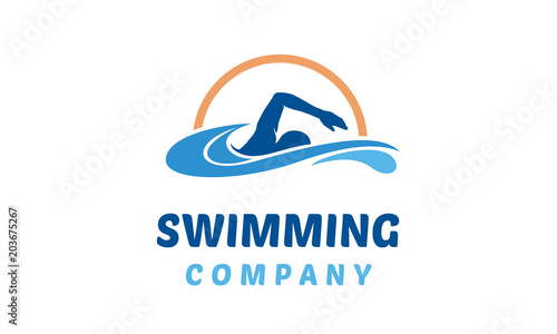Simple Swimming Pool Silhouette Sea Ocean Water Wave Logo design inspiration