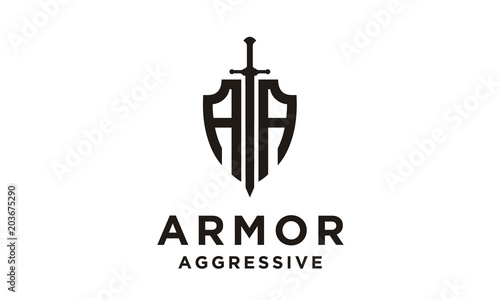 Shield Armor Sword Initials AA for Military Legal Insurance logo design inspiration
