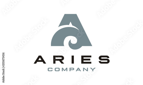 Initial Letter A with Goat Ram Sheep Horn for Aries logo design inspiration