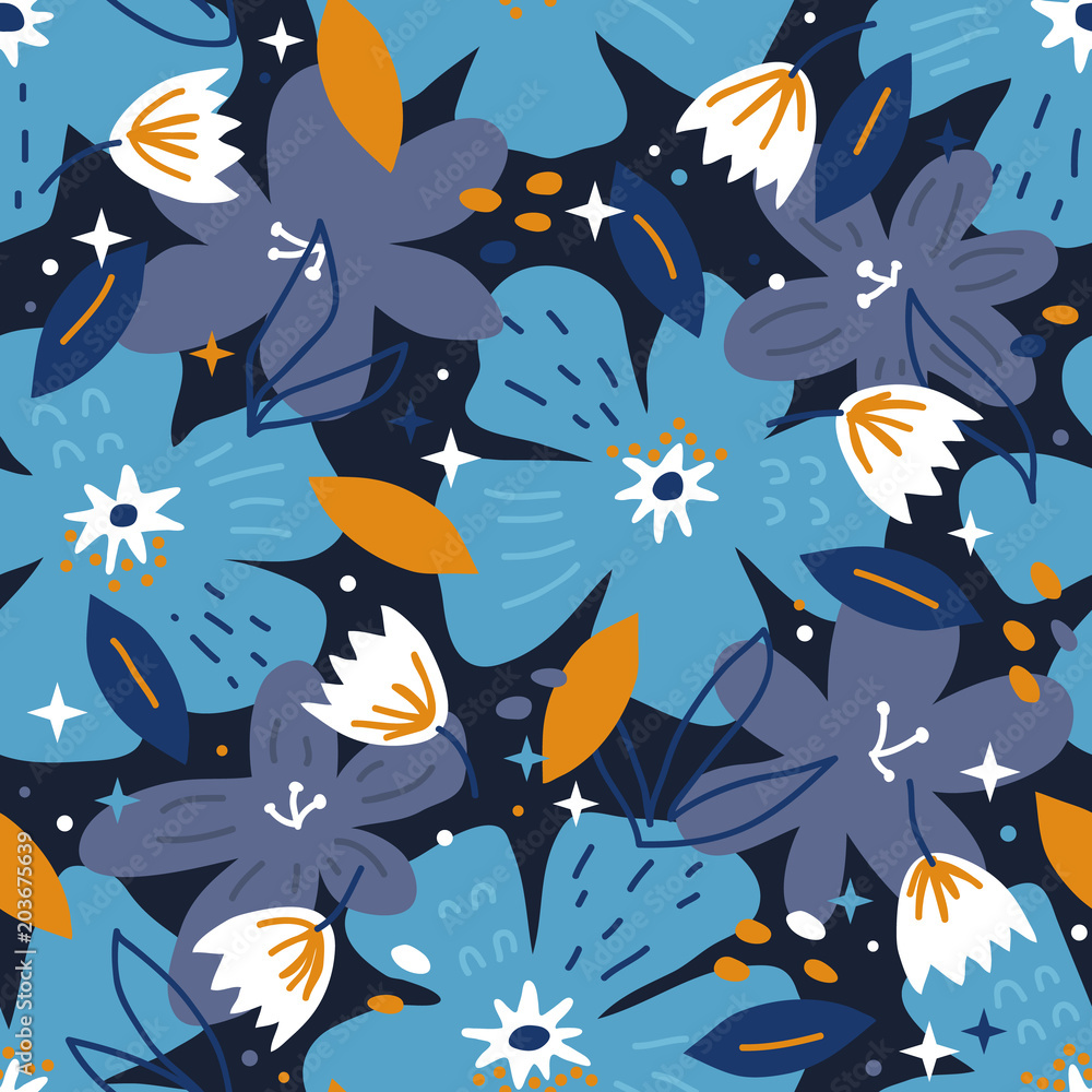 Vector seamless background pattern with hand drawn flowers Vector seamless background pattern with hand drawn flowers