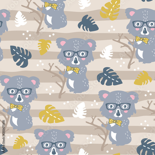 vector seamless background pattern with funny baby koalas for fabric  textile