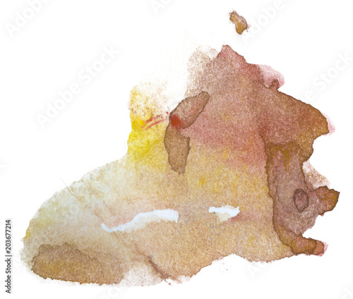 brown spot abstract paint spot on paper brush strokes. watercolor blossoms. design element on a white background
