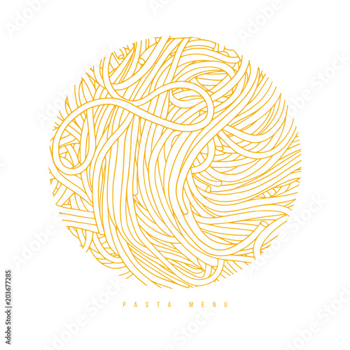 Round pasta design. Hand drawn vector spaghetti