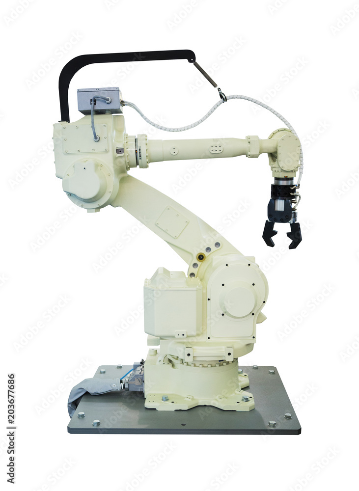 Modern handling robot with robotic arm isolated on white background Modern handling robot with robotic arm isolated on white background