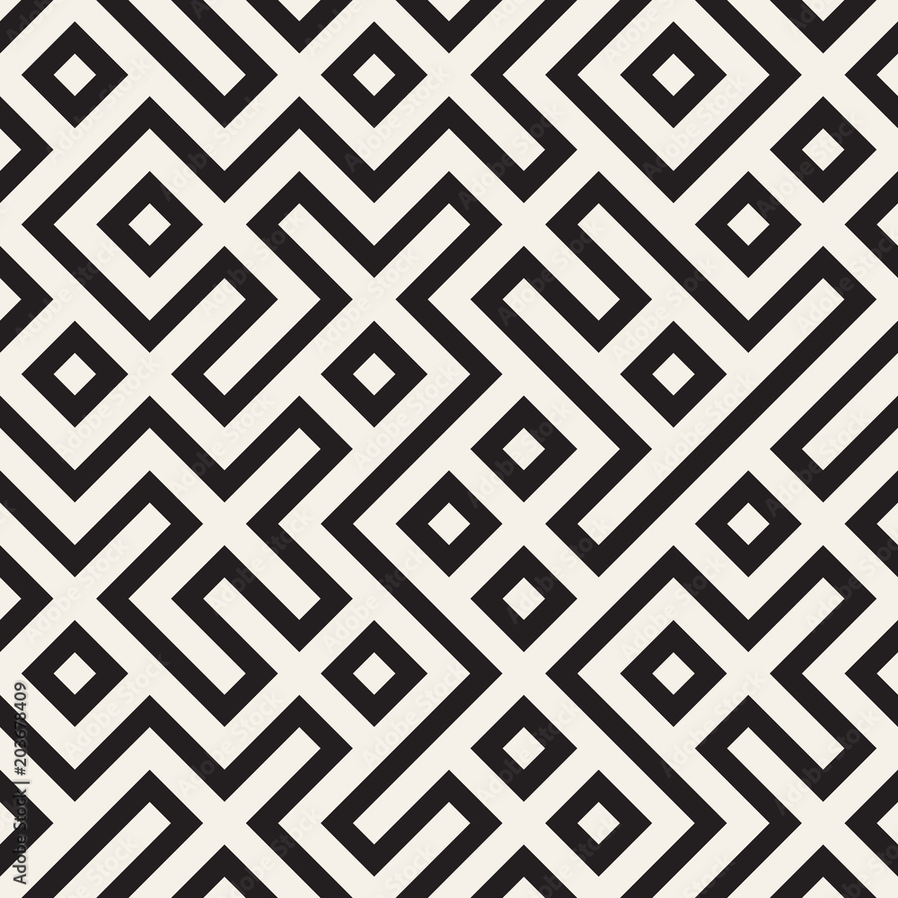 Stylish lines lattice. Ethnic monochrome texture. Abstract geometric background design. Vector seamless pattern. Stylish lines lattice. Ethnic monochrome texture. Abstract geometric background design. Vector seamless pattern.