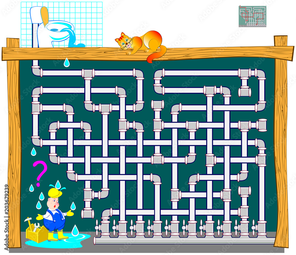 Logic puzzle game with labyrinth for children and adults. Find which