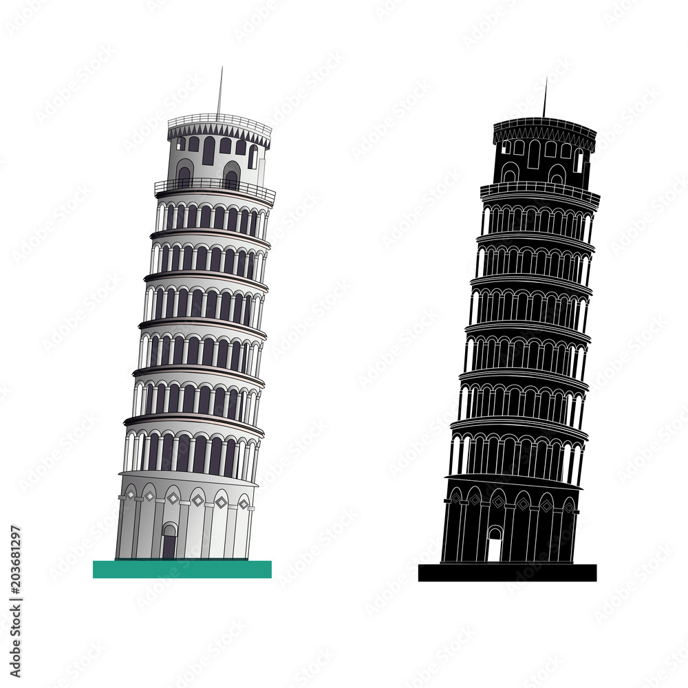 Leaning Tower of Pisa, vector illustration, isolated