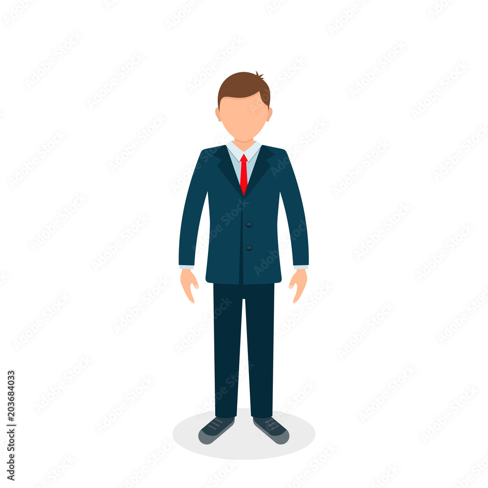 Businessman in dark suit standing illustration. Abstract vector illustration. Front view. full height