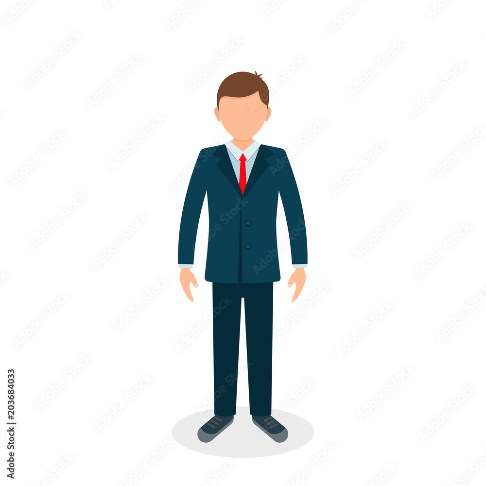 Businessman in dark suit standing illustration. Abstract vector illustration. Front view. full height Businessman in dark suit standing illustration. Abstract vector illustration. Front view. full height