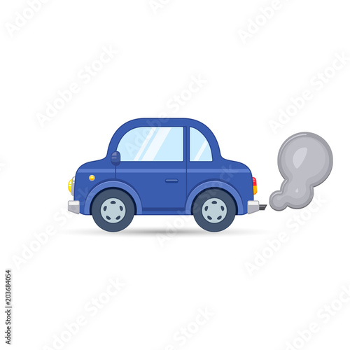 Car side view. Car exhaust traffic fumes. Vector isolated flat illustration