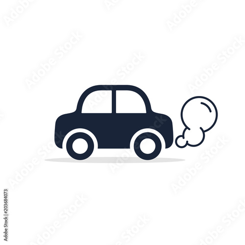 Car icon side view. Car exhaust traffic fumes. Vector isolated flat illustration
