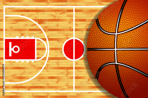 Basketball court and ball