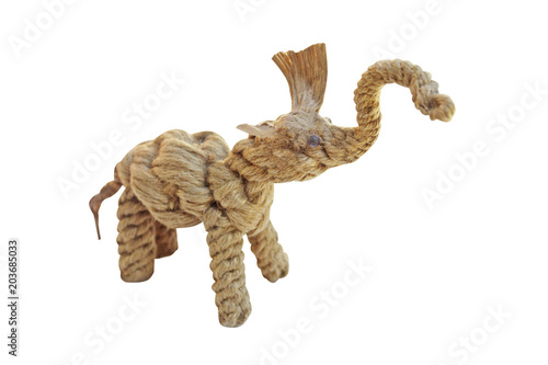 Elephant made from old rope ,local toys,handmade isolated on white background