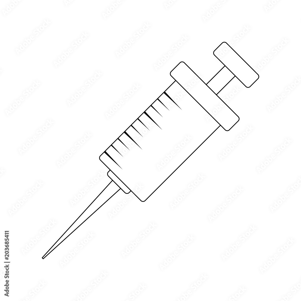 Cartoon syringe, injection outline isolated on white background Cartoon syringe, injection outline isolated on white background
