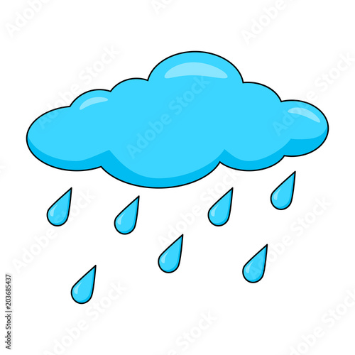 Cartoon cloud with rain drops isolated on white background