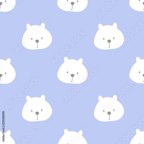 Seamless pattern with cute bear on blue background. Vector print for child.