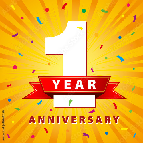 1 year anniversary celebration card. Vector illustration