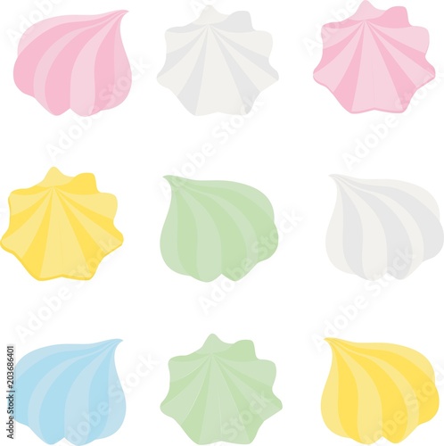 Set of different cartoon varicolored meringues. Zephyr. Dessert. Vector illustration. photo