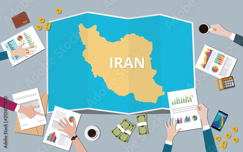 iran country growth nation team discuss with fold maps view from top
