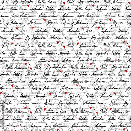 Wallpaper Mural Autumn word phrase italic lettering ink monochrome black and white red art vector seamless pattern texture background Torontodigital.ca