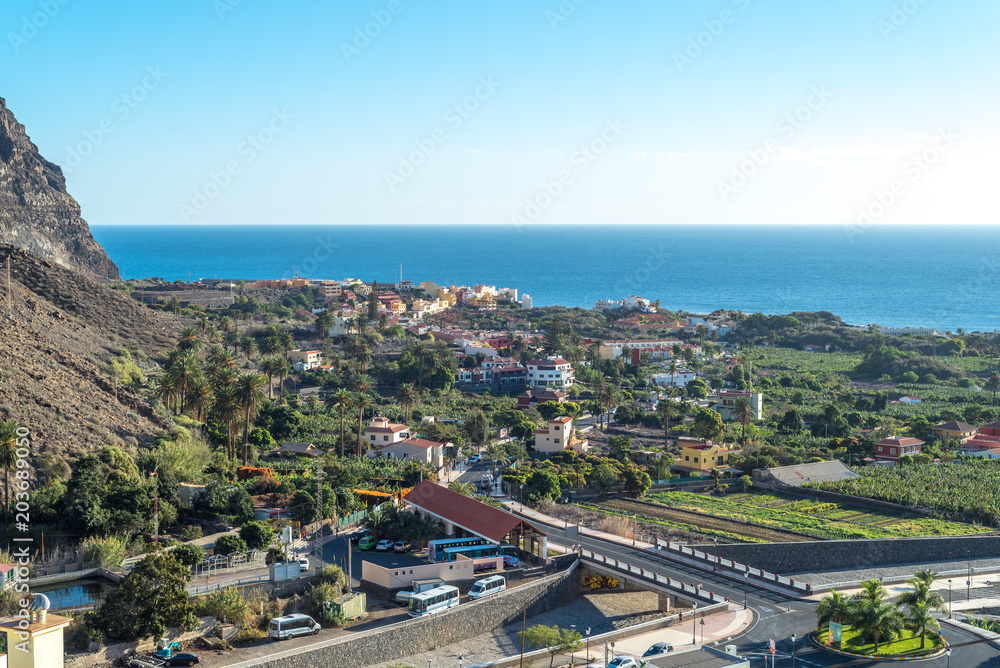 View from the picturesque village La Calera to the headland of the Valle Gran Rey on La Gomera