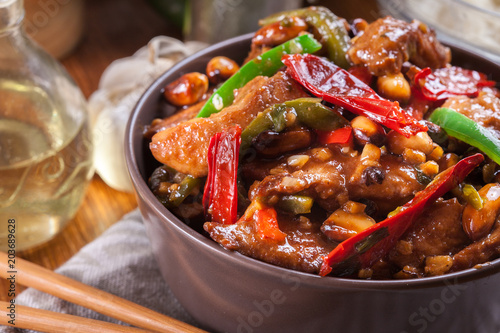 Homemade Kung Pao chicken with peppers and vegetables