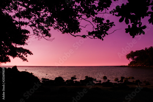 View of the sunset at Mai Khao Beach in Phuket, Thailand Tropical zone Southern