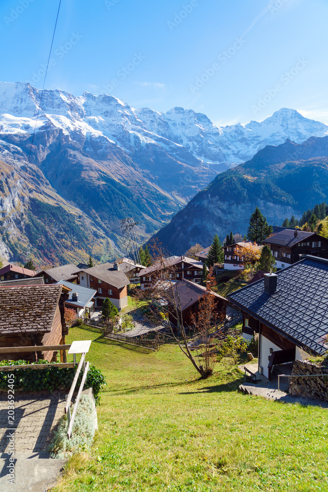 Traditional Chalets of Murren village, Bernese Highlands, Switzerland
