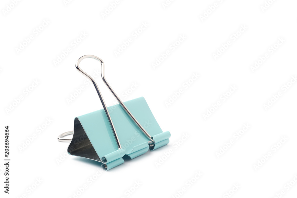 Blue Binder clip on a white background. Blue Binder clip on a white background.