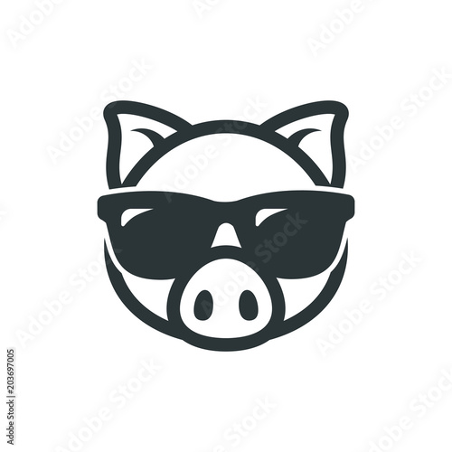 Pig in sunglasses icon. Piggy logo