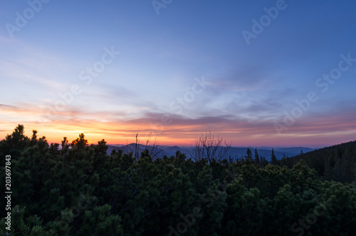 Bright sunset in the mountains.