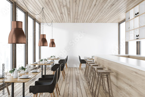 Wooden ceiling restaurant interior