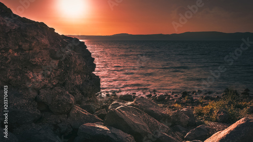sunset sea rocks.