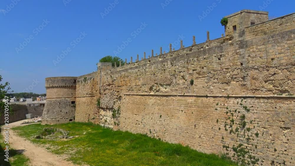 Italy, Otranto, 25 April 2018, Ancient village of Otranto, Unesco cultural heritage, Aragonese Castle, 1480. Italy, Otranto, 25 April 2018, Ancient village of Otranto, Unesco cultural heritage, Aragonese Castle, 1480.