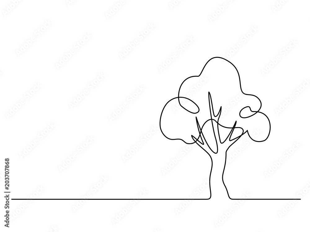 Fototapeta Ciągłe rysowanie linii. Logo drzewa. Ilustracji wektorowych. Koncepcja logo, karty, ulotki plakat transparent