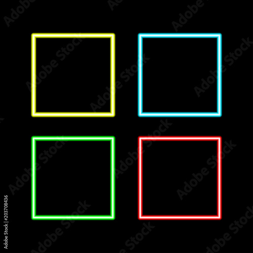 retro neon square set isolated on black background