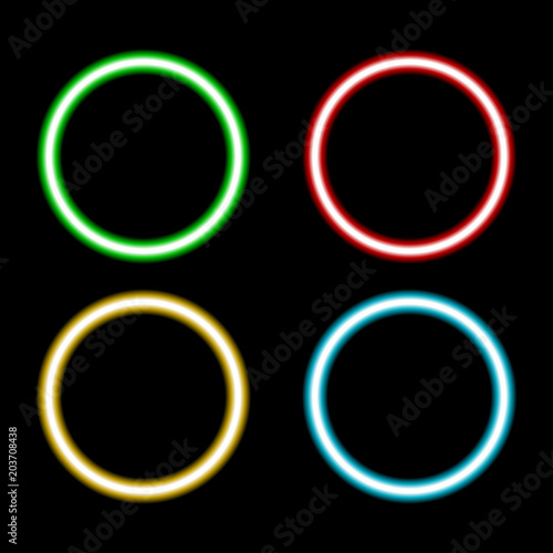 retro neon circle set isolated on black background