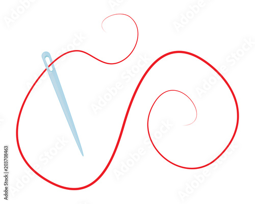 cartoon needle with thread isolated on white background