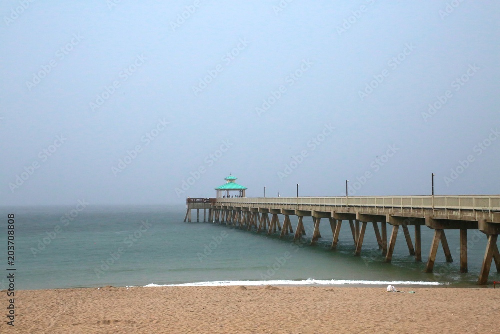 North Side of the Deerfield Beach, Florida Pier under Gloomy Overcast Sky with Impending Rain