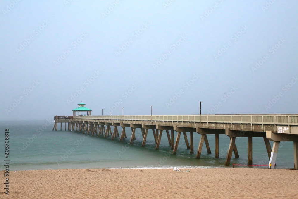 North Side of the Deerfield Beach, Florida Pier under Gloomy Overcast Sky with Impending Rain