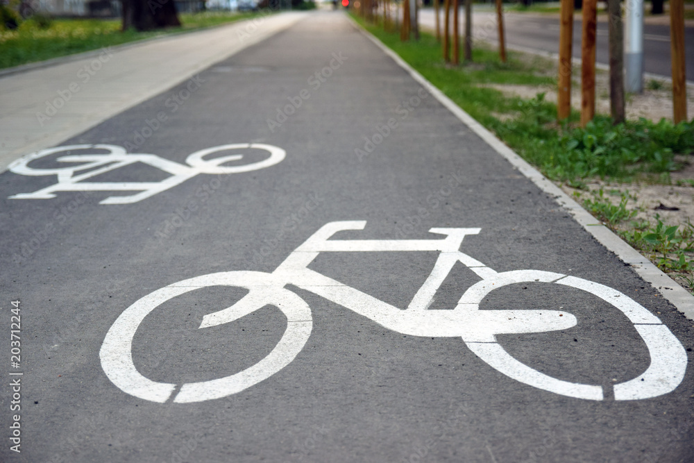 Fototapeta premium Bicycle road sign on asphalt