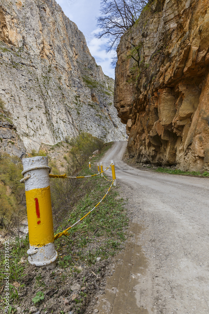 The road through the canyon leading to the village of Khinalig The road through the canyon leading to the village of Khinalig