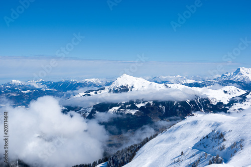 Panoramic view of Alps from mountain above Kitzbuhel, Austria