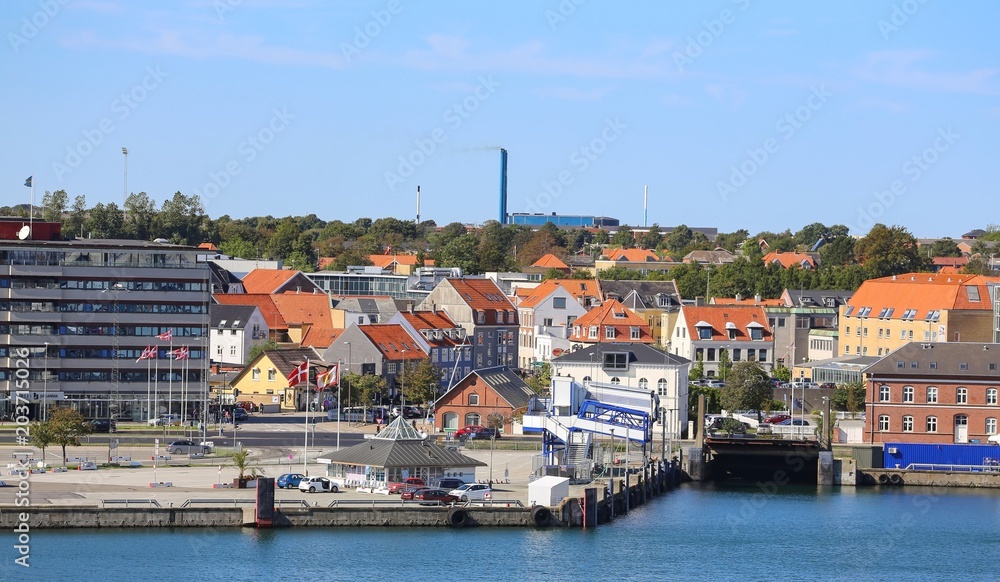 Fredrikshavn harbor (Nordjylland in Denmark) seen from the ferry to Gothenburg (Gøteborg) in Sweden