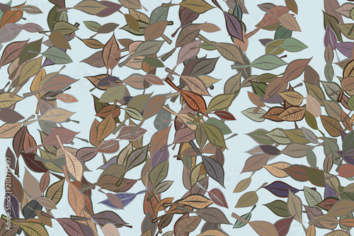 Color abstract leaves drawing pattern generative art background. White, design, repeat & style.