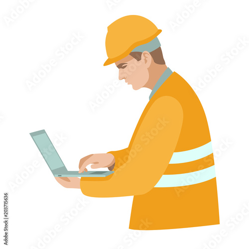 worker with  laptop vector illustration flat style profile