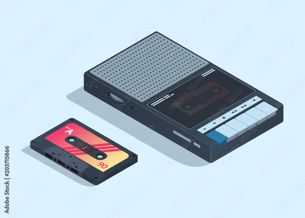 Obraz premium Retro cassette recorder with cassette. Vector illustration